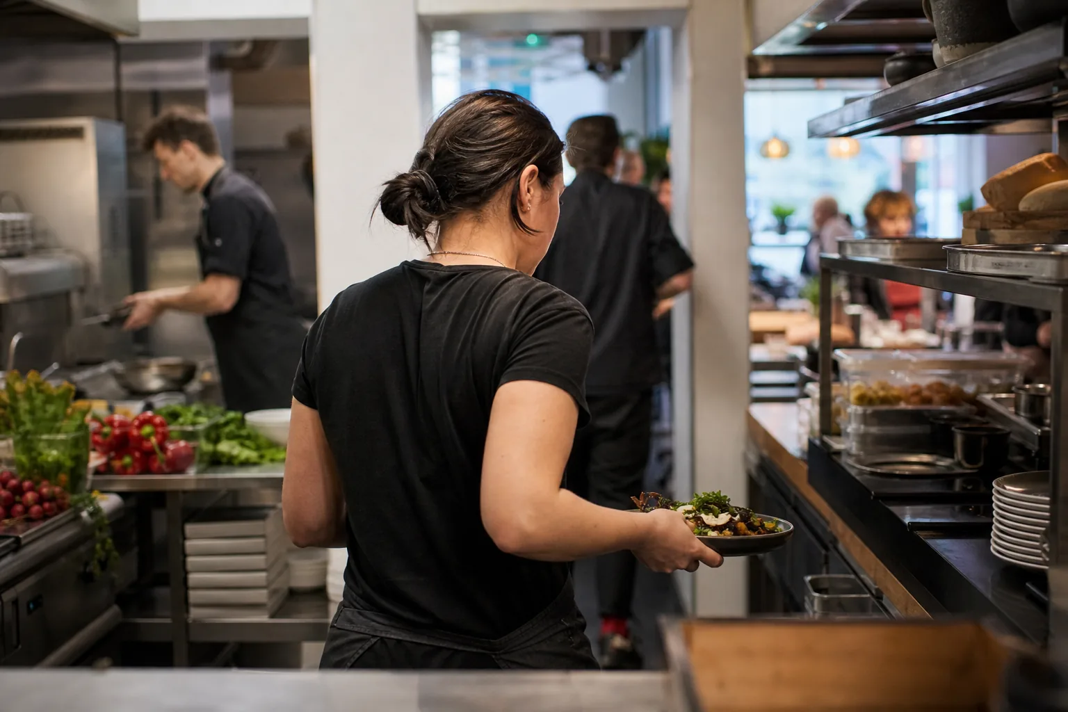 Werk in een Nederlandse horecakeuken. Beeld bij het artikel: Kan de allergeneninformatie kloppen in een lunchroom waar de dagkaart elke ochtend verandert?